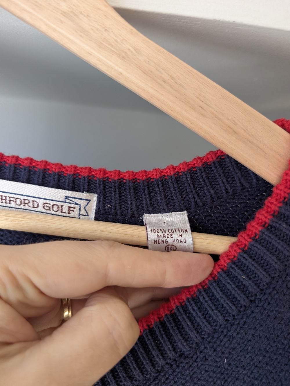 Vintage V-Neck Sweater Navy Red Trim Novelty Golf Embroidered Cotton Size XXL - Picture 5 of 8